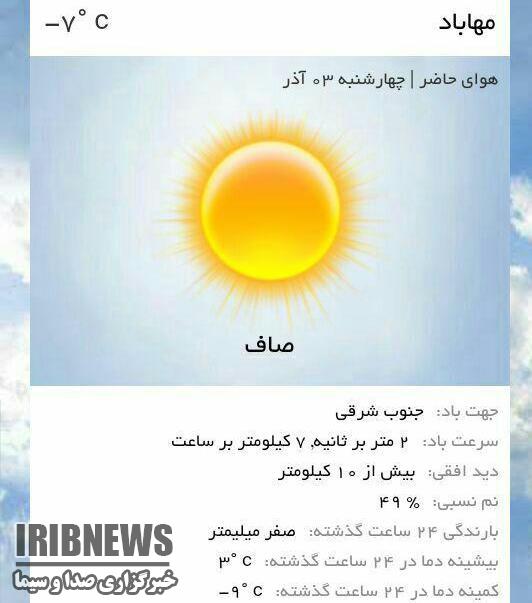 تجربه شبی سرد با منفی 9 در جه برای مهابادی ها