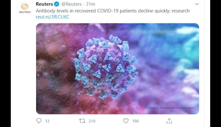 سطح آنتی بادی در بیماران بهبود یافته پس از ۲ تا ۳ ماه کاهش می&zwnj;یابد.