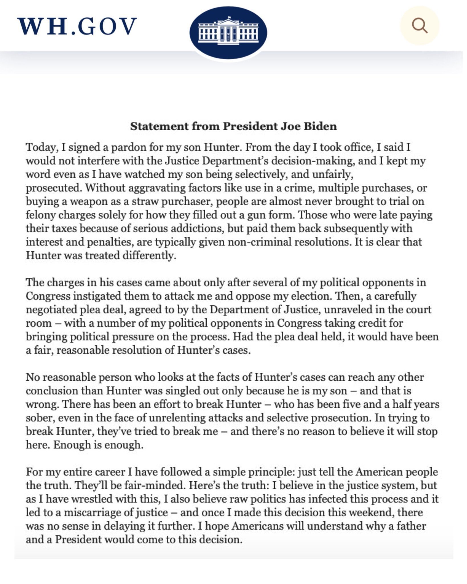 بایدن پسرش را عفو کرد