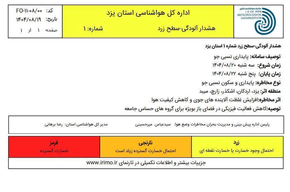 هشدار سطح زرد در برخی مناطق استان هشدار سطح زرد در برخی مناطق استان